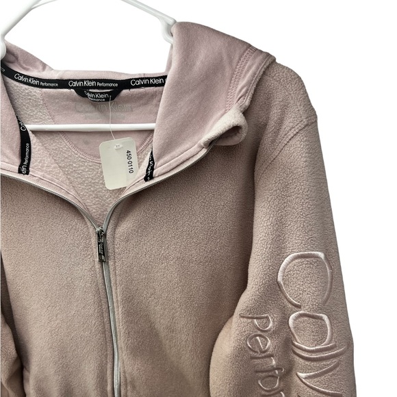 Calvin Klein performance fleece hoodie womens size L pink with silver hardware - Picture 3 of 12